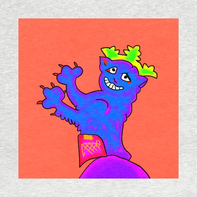Ugly Medieval Grinning Cat in a Crown Weird 90's Retro Acid Art by JamieWetzel